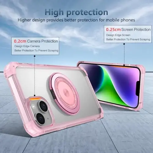 IYTRRYH for iPhone 14 Case Magnetic Compatible with MagSafe Wireless Charging,with 2 Screen Protectors,for 14 Case Built-in 360°Kickstand Ring,Military Grade Drop Heavy Duty Protection Shockproof Pink - 10