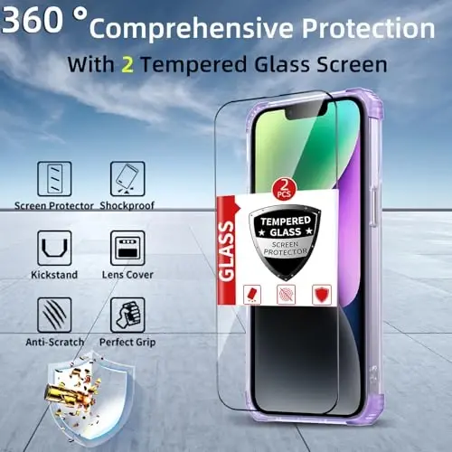 IYTRRYH Magnetic for iPhone 14 Plus Case Compatible with MagSafe Wireless charging,with 2 Screen Protectors,for 14Plus Case Built-in 360°Kickstand Ring,Military Grade Drop Protection Shockproof Purple - 3