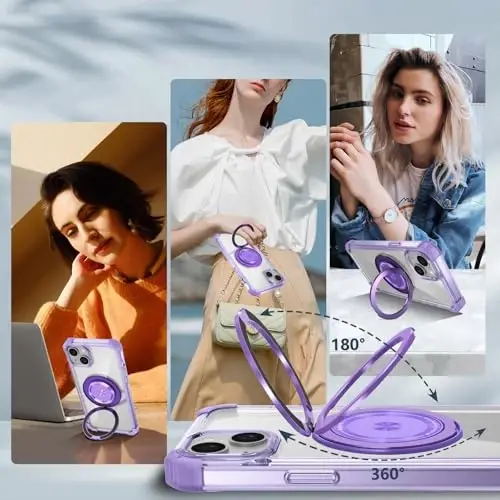 IYTRRYH Magnetic for iPhone 14 Plus Case Compatible with MagSafe Wireless charging,with 2 Screen Protectors,for 14Plus Case Built-in 360°Kickstand Ring,Military Grade Drop Protection Shockproof Purple - 5