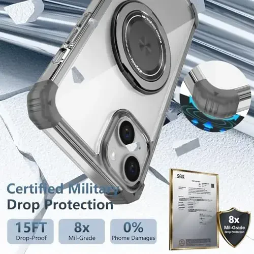 IYTRRYH Magnetic for iPhone 14 Plus Case Compatible with MagSafe Wireless Charging,with 2 Screen Protectors,for 14Plus Case Built-in 360°Kickstand Ring,Military Grade Drop Protection Shockproof Black - 6