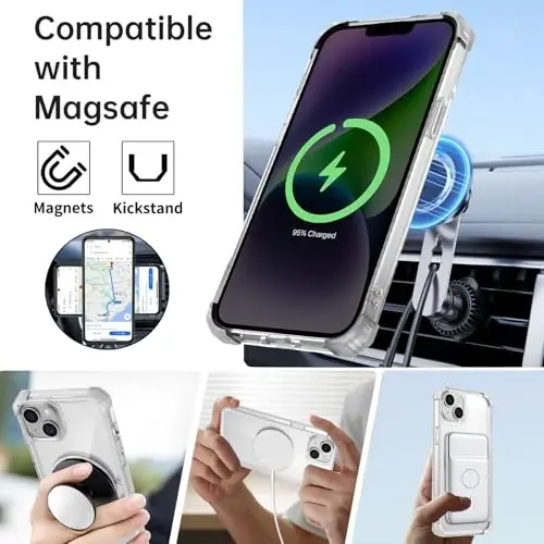 IYTRRYH for iPhone 14 Plus Case Magnetic Compatible with MagSafe,with 2 Screen Protectors,Built-in Camera Cover+Kickstand Ring,Military Grade Drop Shockproof Heavy Duty Protection Phone Bumper Clear - 2
