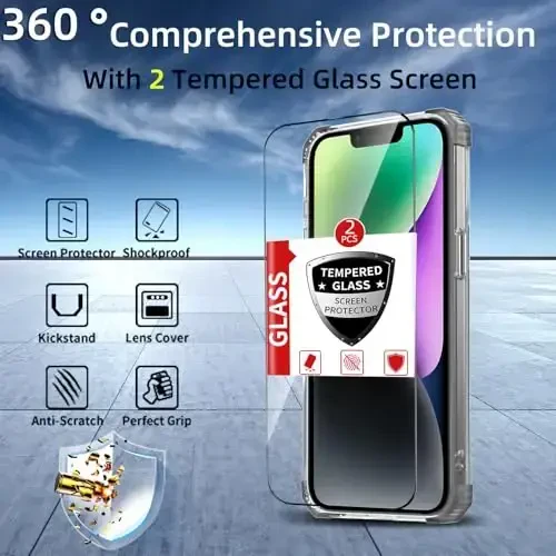 IYTRRYH iPhone 14 Plus uchun magnitli g‘ilof, MagSafe simsiz zaryadlash bilan mos, 2 ta ekran himoyachisi bilan, 14Plus g‘ilof o‘rnatilgan 360° tayanch halqasi, harbiy darajadagi zarbga chidamli qora - 4