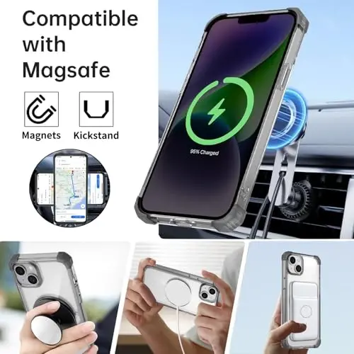 IYTRRYH iPhone 14 Plus uchun magnitli g‘ilof, MagSafe simsiz zaryadlash bilan mos, 2 ta ekran himoyachisi bilan, 14Plus g‘ilof o‘rnatilgan 360° tayanch halqasi, harbiy darajadagi zarbga chidamli qora - IYTRRYH (1)