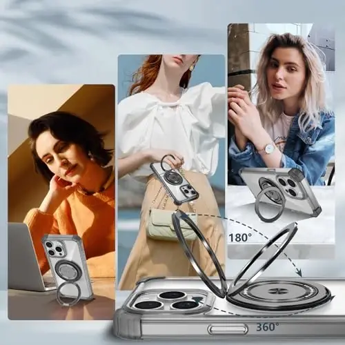 IYTRRYH Magnetic for iPhone 14 Pro Case Compatible with MagSafe Wireless Charging,with 2 Screen Protectors,for 14 Pro Case Built-in 360°Kickstand Ring,Military Grade Drop Protection Shockproof Black - 8