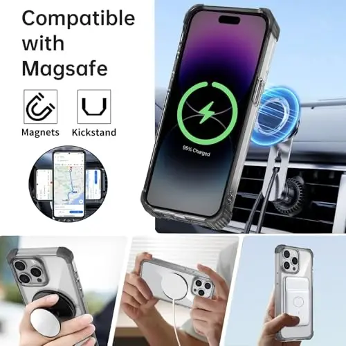 IYTRRYH Magnetic for iPhone 14 Pro Case Compatible with MagSafe Wireless Charging,with 2 Screen Protectors,for 14 Pro Case Built-in 360°Kickstand Ring,Military Grade Drop Protection Shockproof Black - 2