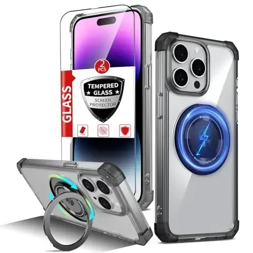 IYTRRYH Magnetic for iPhone 14 Pro Case Compatible with MagSafe Wireless Charging,with 2 Screen Protectors,for 14 Pro Case Built-in 360°Kickstand Ring,Military Grade Drop Protection Shockproof Black - 1