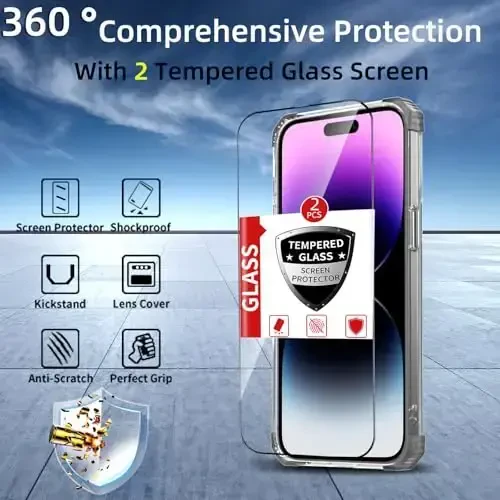 IYTRRYH Magnetic for iPhone 14 Pro Case Compatible with MagSafe Wireless Charging,with 2 Screen Protectors,for 14 Pro Case Built-in 360°Kickstand Ring,Military Grade Drop Protection Shockproof Black - 9