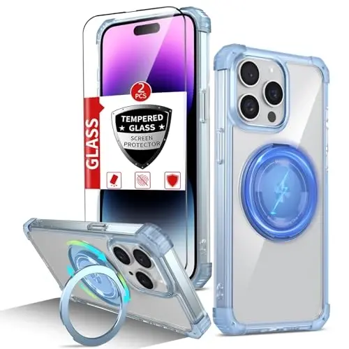 IYTRRYH Magnetic for iPhone 14 Pro Case Compatible with MagSafe Wireless Charging,with 2 Screen Protectors,for 14 Pro Case Built-in 360°Kickstand Ring,Military Grade Drop Protection Shockproof Blue 