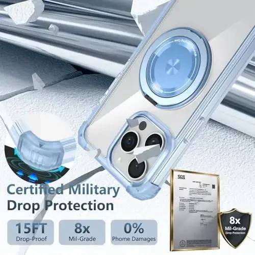 IYTRRYH Magnetic for iPhone 14 Pro Case Compatible with MagSafe Wireless Charging,with 2 Screen Protectors,for 14 Pro Case Built-in 360°Kickstand Ring,Military Grade Drop Protection Shockproof Blue - 6