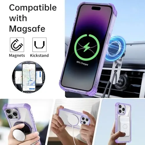 IYTRRYH iPhone 14 Pro Max uchun g'ilof Magnit MagSafe simsiz zaryadlash bilan mos keladi, 2 ekran himoyachisi, o'rnatilgan tirgak halqasi, harbiy darajadagi og'ir yuk ko'tarish zarbiga chidamli telefon Binafsha - IYTRRYH (1)