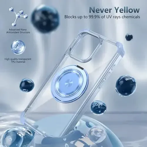 IYTRRYH iPhone 14 Pro Max uchun magnitli g'ilof MagSafe simsiz zaryadlash bilan mos keladi, 2 ta ekran himoyachisi, o'rnatilgan tayanch halqasi, harbiy darajadagi og'ir yukdan himoya, zarbga chidamli telefon ko'k - 6