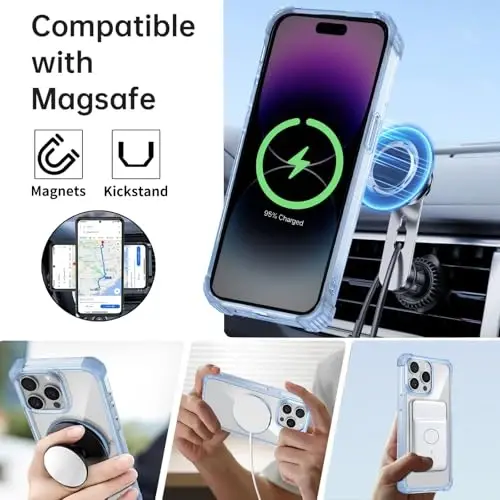IYTRRYH iPhone 14 Pro uchun magnitli g‘ilof MagSafe simsiz zaryadlash bilan mos, 2 ta ekran himoyachisi bilan, 14 Pro uchun 360° tayanch halqasi o‘rnatilgan, harbiy darajadagi zarbga chidamli ko‘k g‘ilof - IYTRRYH (1)