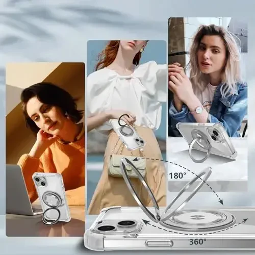 IYTRRYH iPhone 14 uchun g'ilof Magnit MagSafe simsiz zaryadlash bilan mos keladi, 2 ta ekran himoyachisi bilan, 14 ta g'ilof o'rnatilgan 360° tayanch halqasi, Harbiy darajadagi og'ir yukdan himoya Zilzilaga chidamli shaffof - 5