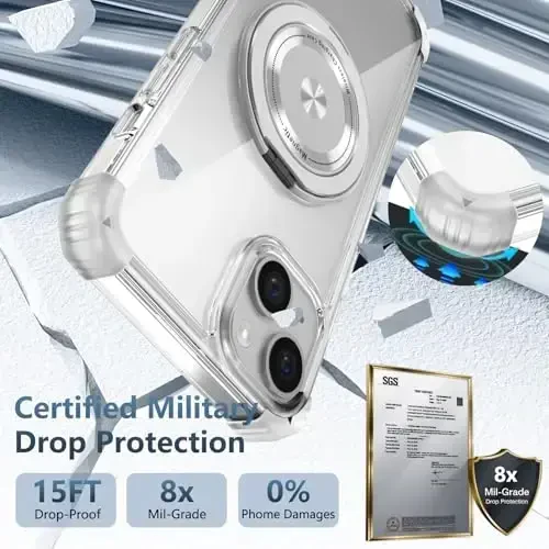 IYTRRYH iPhone 14 uchun g'ilof Magnit MagSafe simsiz zaryadlash bilan mos keladi, 2 ta ekran himoyachisi bilan, 14 ta g'ilof o'rnatilgan 360° tayanch halqasi, Harbiy darajadagi og'ir yukdan himoya Zilzilaga chidamli shaffof - 6