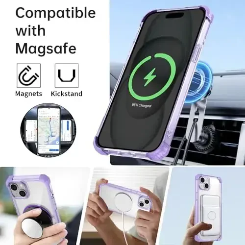 IYTRRYH Magnetic for iPhone 15 Case Compatible with MagSafe Wireless Charging,with 2 Screen Protectors,for iPhone 15 Case Built-in 360°Kickstand Ring,Military Grade Drop Protection Shockproof Purple - 2