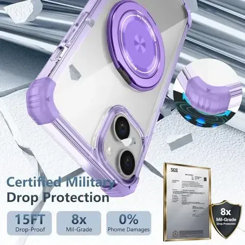 IYTRRYH Magnetic for iPhone 15 Case Compatible with MagSafe Wireless Charging,with 2 Screen Protectors,for iPhone 15 Case Built-in 360°Kickstand Ring,Military Grade Drop Protection Shockproof Purple - 7