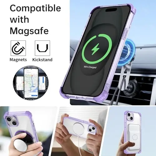 IYTRRYH Magnetic for iPhone 15 Case Compatible with MagSafe Wireless Charging,with 2 Screen Protectors,for iPhone 15 Case Built-in 360°Kickstand Ring,Military Grade Drop Protection Shockproof Purple - 11
