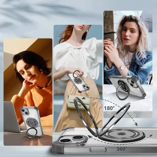 IYTRRYH for iPhone 15 Case Magnetic Compatible with MagSafe Wireless Charging,with 2 Screen Protector,for 15 Case Built-in 360°Kickstand Ring,Military Grade Drop Heavy Duty Protection Shockproof Black - 5