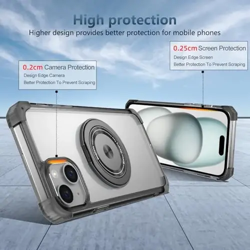 IYTRRYH for iPhone 15 Case Magnetic Compatible with MagSafe Wireless Charging,with 2 Screen Protector,for 15 Case Built-in 360°Kickstand Ring,Military Grade Drop Heavy Duty Protection Shockproof Black - 6