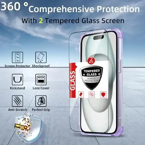 IYTRRYH Magnetic for iPhone 15 Plus Case Compatible with MagSafe Wireless charging,with 2 Screen Protectors,for 15Plus Case Built-in 360°Kickstand Ring,Military Grade Drop Protection Shockproof Purple - 4