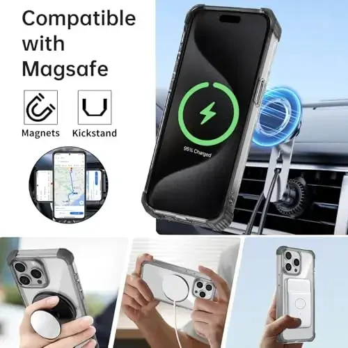 IYTRRYH Magnetic for iPhone 15 Pro Case Compatible with MagSafe Wireless Charging,with 2 Screen Protectors,for 15 Pro Case Built-in 360°Kickstand Ring,Military Grade Drop Protection Shockproof Black - IYTRRYH (1)