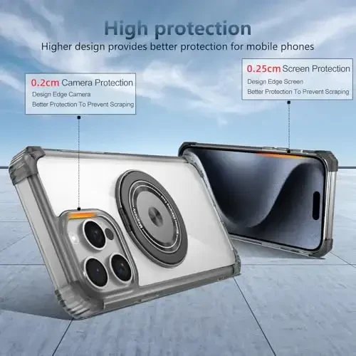 IYTRRYH for iPhone 15 Pro Max Case Magnetic Compatible with MagSafe,with 2 Screen Protector,Built-in Camera Cover+Kickstand Ring,Military Grade Drop Shockproof Heavy Duty Protection Phone Bumper Black - 6