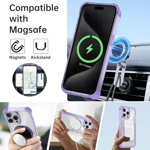 IYTRRYH for iPhone 15 Pro Max Case Magnetic Compatible with MagSafe,with 2Screen Protector,Built-in Camera Cover+Kickstand Ring,Military Grade Drop Shockproof Heavy Duty Protection Phone Bumper Purple - IYTRRYH (1)
