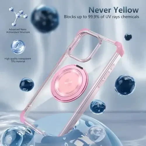 IYTRRYH iPhone 15 Pro Max uchun MagSafe bilan mos keladigan g'ilof, 2 ta ekran himoyachisi, o'rnatilgan kamera qopqog'i+tirgak halqasi, harbiy darajadagi zarbga chidamli himoya telefon bamperi pushti - 6