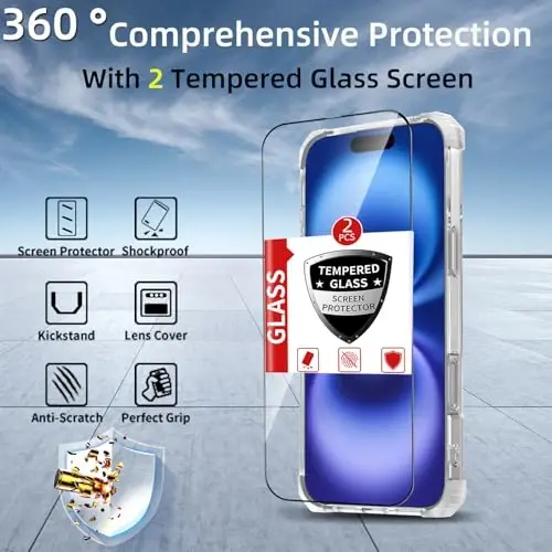 IYTRRYH for iPhone 16 Case Magnetic Compatible with MagSafe Wireless Charging,with 2 Screen Protector,for 16 Case Built-in 360°Kickstand Ring,Military Grade Drop Heavy Duty Protection Shockproof Clear - 3