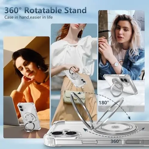 IYTRRYH for iPhone 16 Case Magnetic Compatible with MagSafe Wireless Charging,with 2 Screen Protector,for 16 Case Built-in 360°Kickstand Ring,Military Grade Drop Heavy Duty Protection Shockproof Clear - 4