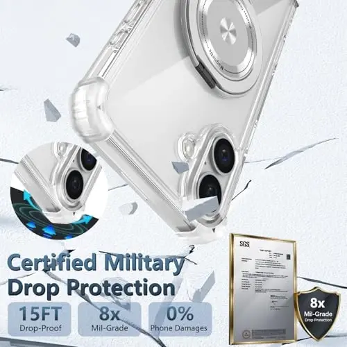 IYTRRYH for iPhone 16 Case Magnetic Compatible with MagSafe Wireless Charging,with 2 Screen Protector,for 16 Case Built-in 360°Kickstand Ring,Military Grade Drop Heavy Duty Protection Shockproof Clear - 6