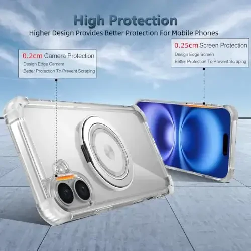 IYTRRYH for iPhone 16 Case Magnetic Compatible with MagSafe Wireless Charging,with 2 Screen Protector,for 16 Case Built-in 360°Kickstand Ring,Military Grade Drop Heavy Duty Protection Shockproof Clear - 5
