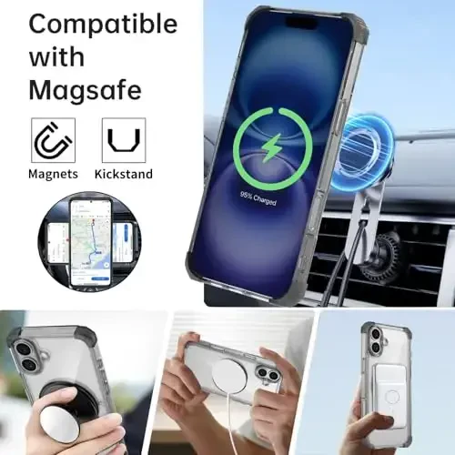 IYTRRYH for iPhone 16 Plus Case Magnetic Compatible with MagSafe,with 2 Screen Protectors,Built-in Camera Cover+Kickstand Ring,Military Grade Drop Shockproof Heavy Duty Protection Phone Bumper Black - IYTRRYH (1)