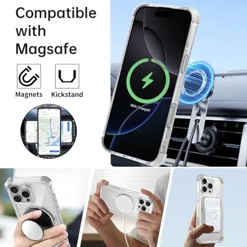 IYTRRYH iPhone 16 Pro Max uchun g'ilof MagSafe simsiz zaryadlash bilan mos, 2 ta ekran himoyachisi bilan, 16 Pro Max uchun g'ilof o'rnatilgan halqasi, harbiy darajadagi zarbga chidamli shaffof - 2