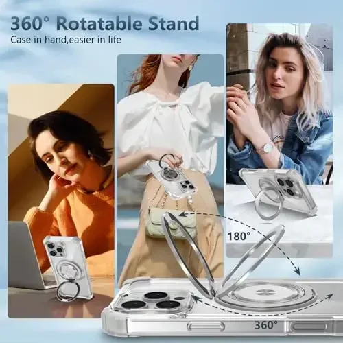 IYTRRYH iPhone 16 Pro uchun g'ilof Magnit MagSafe simsiz zaryadlash bilan mos, 2 ta ekran himoyachisi, o'rnatilgan tayanch, 16 Pro telefon g'ilofi harbiy darajadagi og'ir himoya zarbga chidamli shaffof - 7