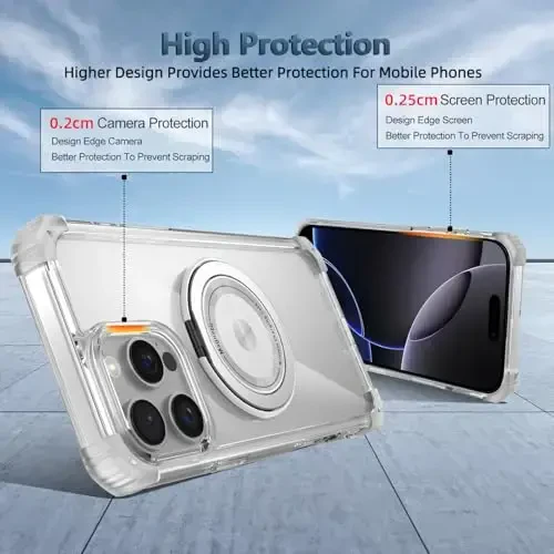 IYTRRYH iPhone 16 Pro uchun g'ilof Magnit MagSafe simsiz zaryadlash bilan mos, 2 ta ekran himoyachisi, o'rnatilgan tayanch, 16 Pro telefon g'ilofi harbiy darajadagi og'ir himoya zarbga chidamli shaffof - 8