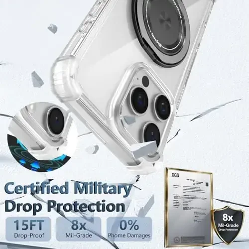 IYTRRYH iPhone 16 Pro uchun g'ilof Magnit MagSafe simsiz zaryadlash bilan mos, 2 ta ekran himoyachisi, o'rnatilgan tayanch, 16 Pro telefon g'ilofi harbiy darajadagi og'ir himoya zarbga chidamli shaffof - 9