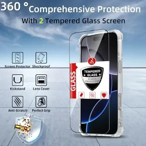 IYTRRYH iPhone 16 Pro uchun g'ilof Magnit MagSafe simsiz zaryadlash bilan mos, 2 ta ekran himoyachisi, o'rnatilgan tayanch, 16 Pro telefon g'ilofi harbiy darajadagi og'ir himoya zarbga chidamli shaffof - 3