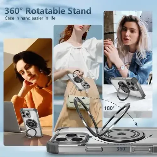 IYTRRYH iPhone 16 Pro uchun g'ilof MagSafe simsiz zaryadlash bilan mos, 2 ekran himoyachisi, o'rnatilgan tirgak, 16 Pro telefon g'ilofi harbiy darajadagi og'ir yuk himoyasi zarbga chidamli qora - 4