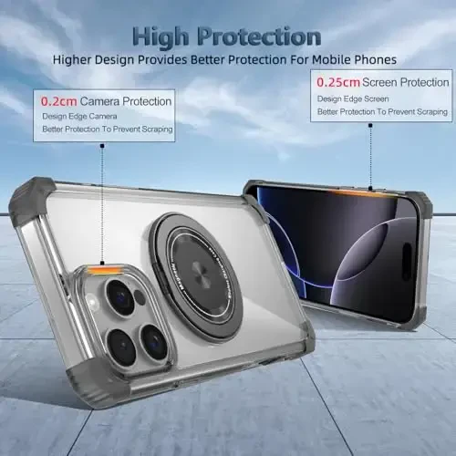 IYTRRYH iPhone 16 Pro uchun g'ilof MagSafe simsiz zaryadlash bilan mos, 2 ekran himoyachisi, o'rnatilgan tirgak, 16 Pro telefon g'ilofi harbiy darajadagi og'ir yuk himoyasi zarbga chidamli qora - 5