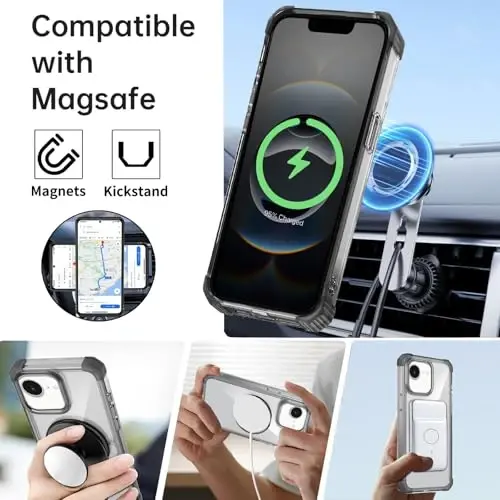 IYTRRYH for iPhone 16E Case Magnetic Compatible with MagSafe Wireless Charging,with 2 Screen Protector,Built-in 360°Kickstand Ring Military Grade Drop Heavy Duty Protection Shockproof Phone Case Black - IYTRRYH (1)