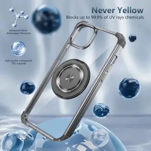 IYTRRYH for iPhone 16E Case Magnetic Compatible with MagSafe Wireless Charging,with 2 Screen Protector,Built-in 360°Kickstand Ring Military Grade Drop Heavy Duty Protection Shockproof Phone Case Black - 6