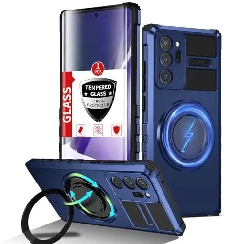IYTRRYH Magnetic Case for Samsung Galaxy Note 20 Ultra, with Ring Kickstand | for Note 20 Ultra Phone Case Compatible with MagSafe Wireless Charging,with 1 Screen Protector,Heavy Duty Protection ,Blue - IYTRRYH
