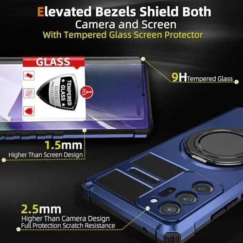 IYTRRYH Magnetic Case for Samsung Galaxy Note 20 Ultra, with Ring Kickstand | for Note 20 Ultra Phone Case Compatible with MagSafe Wireless Charging,with 1 Screen Protector,Heavy Duty Protection ,Blue - 3
