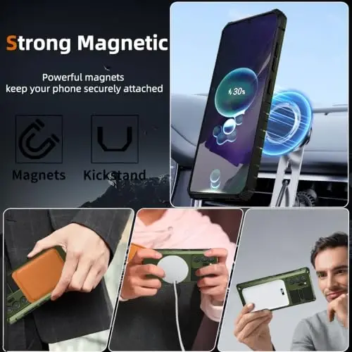 IYTRRYH Magnetic Case for Samsung Galaxy Note 20 Ultra, with Ring Kickstand | for Note 20 Ultra Phone Case Compatible with MagSafe Wireless Charging,with 1 Screen Protector,Heavy Duty Protection, Green - 2