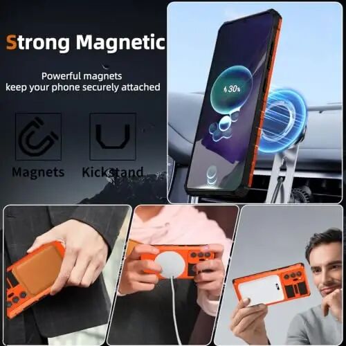 IYTRRYH Magnetic Case for Samsung Galaxy Note 20 Ultra, with Ring Kickstand | for Note 20 Ultra Phone Case Compatible with MagSafe Wireless Charging,with 1 Screen Protector,Heavy Duty Protection, Orange - IYTRRYH (1)