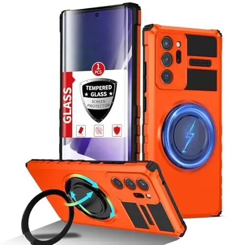 IYTRRYH Magnetic Case for Samsung Galaxy Note 20 Ultra, with Ring Kickstand | for Note 20 Ultra Phone Case Compatible with MagSafe Wireless Charging,with 1 Screen Protector,Heavy Duty Protection, Orange - 1