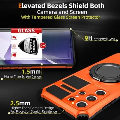 IYTRRYH Magnetic Case for Samsung Galaxy Note 20 Ultra, with Ring Kickstand | for Note 20 Ultra Phone Case Compatible with MagSafe Wireless Charging,with 1 Screen Protector,Heavy Duty Protection, Orange - 3