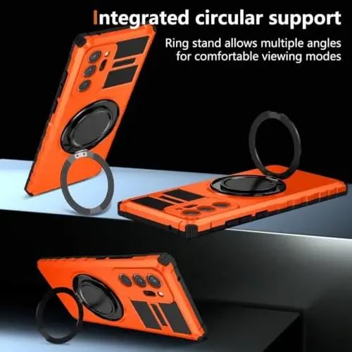 IYTRRYH Magnetic Case for Samsung Galaxy Note 20 Ultra, with Ring Kickstand | for Note 20 Ultra Phone Case Compatible with MagSafe Wireless Charging,with 1 Screen Protector,Heavy Duty Protection, Orange - 5