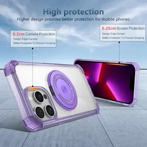 IYTRRYH Magnetic for iPhone 13 Pro Case Compatible with MagSafe Wireless Charging,with 2 Screen Protectors,for 13 Pro Case Built-in 360°Kickstand Ring,Military Grade Drop Protection Shockproof Purple - 6